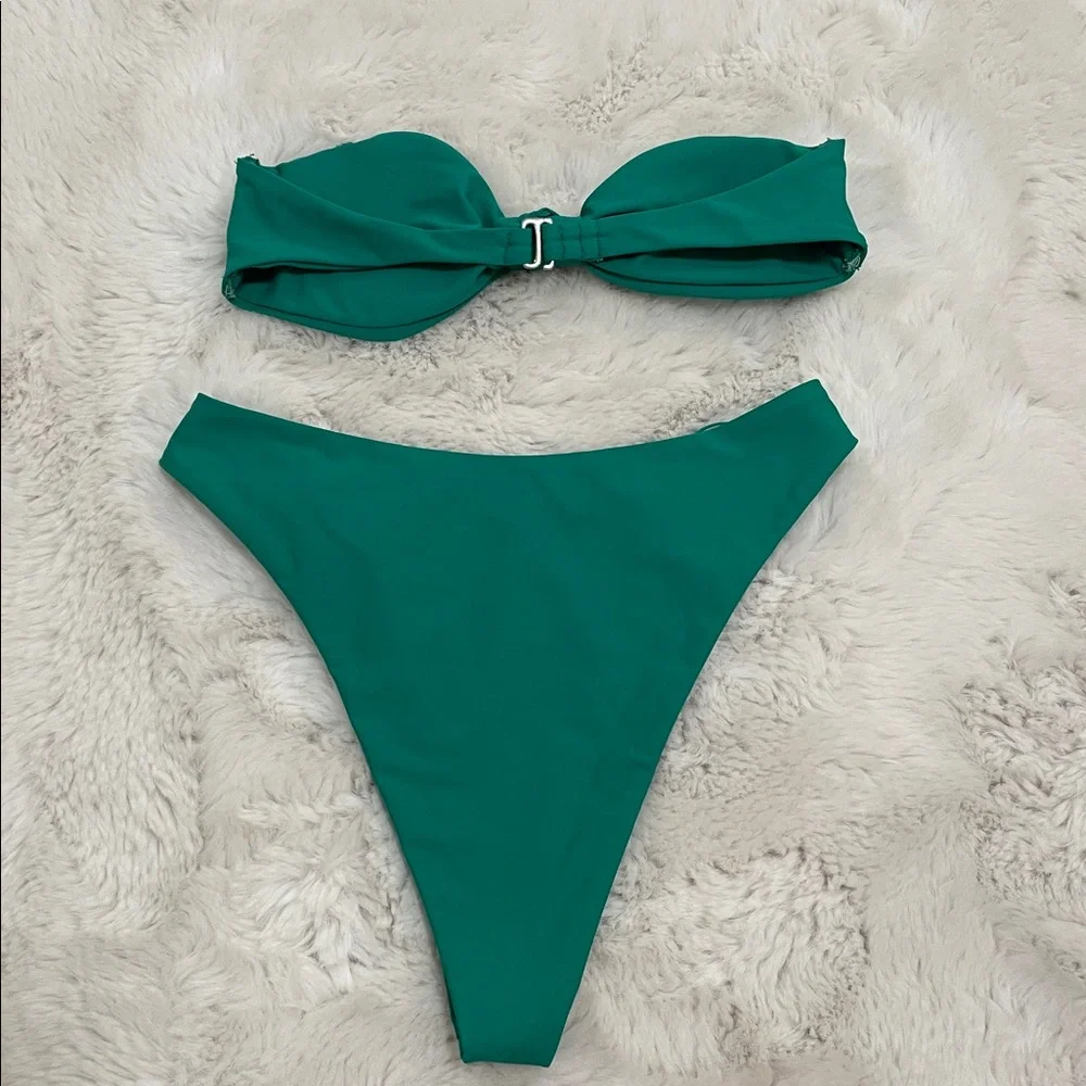 OOKIOH Teal Bandeau Bikini with Ring-Accent Bottoms - Picture 6 of 7